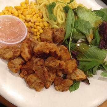 Cha For Tea - Long Beach - Crispy Chicken entree w/ noodles, salad and corn. - Coffee & Tea Near Me - Long Beach, California