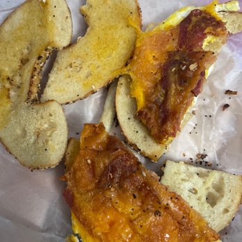 Bruegger's Bagels - "Honey sriracha sunrise" without the honey sriracha chream cheese, over toasted hard bagel, burnt cheddar cheese. - Bagels Near Me - Newport Beach, California Bruegger's Bagels - "Honey sriracha sunrise" without the honey sriracha chream cheese, over toasted hard bagel, burnt cheddar cheese. - Bagels Near Me - Newport Beach, California