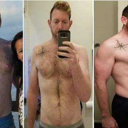 Fight Fit Training - Left: April 2016 @ 230 lbs (before) Center: Sept 2017 @ 200 lbs (just starting with James) Right: March 2019 @ 175 lbs (18mo w/ James)