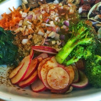 Rotunda Restaurant & Brewery - Buddha bowl. Quinoa and a boat load of delicious sauéed veggies with sesame ginger dressing and salsa verde added! - Mexican Near Me - Annville, Pennsylvania