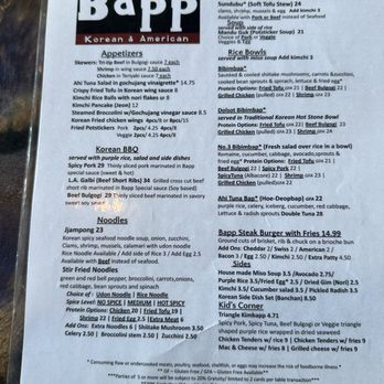 Bapp Korean Restaurant - Menu September 2023 - Asian Fusion Near Me - Jackson, Wyoming