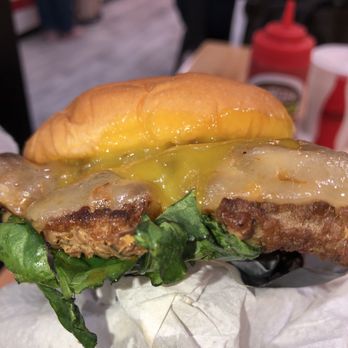 Burgermania - Side View of the Chorizo Burger (Buns, Cheese, Beef Pattie, Lettuce) - Burgers Near Me - New York, New York Burgermania - Side View of the Chorizo Burger (Buns, Cheese, Beef Pattie, Lettuce) - Burgers Near Me - New York, New York