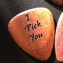 One of the engraved guitar picks