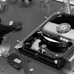 Data Recovery, opened hard drive inside a clean room.