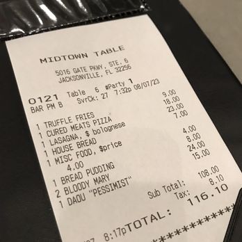 Midtown Table - Receipt - Italian Near Me - Jacksonville, Florida Midtown Table - Receipt - Italian Near Me - Jacksonville, Florida