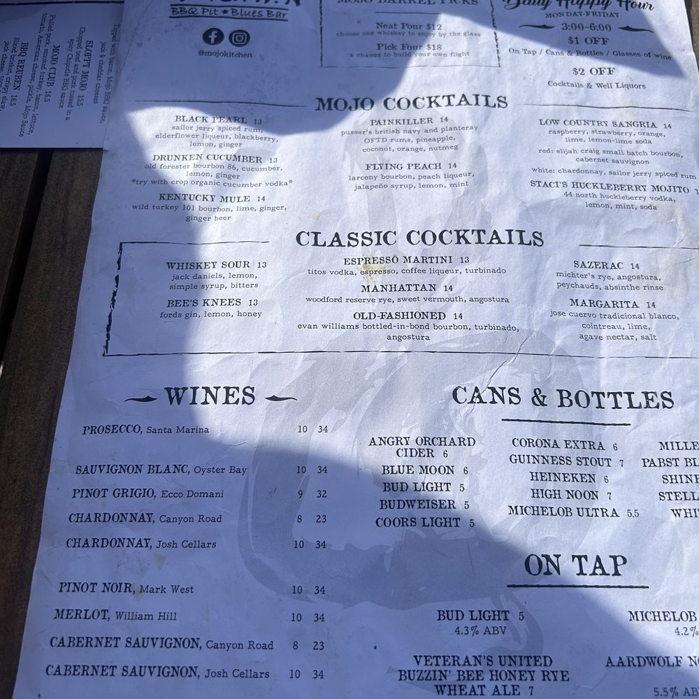 MOJO Kitchen, BBQ Pit Blues Bar - Drink menu - Barbeque Near Me - Jacksonville Beach, Florida MOJO Kitchen, BBQ Pit Blues Bar - Drink menu - Barbeque Near Me - Jacksonville Beach, Florida