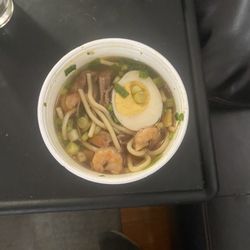 Ms Linda Green "Yakamein Lady" - Shrimp and beef yakamein, Miss Linda style.