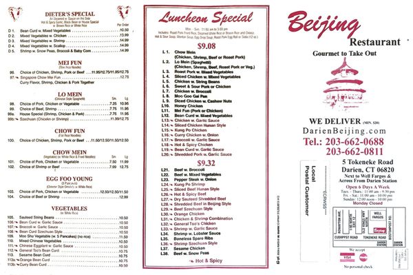 Menu photo 3 Beijing Restaurants Darien, CT