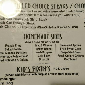 Uncle Elder's Family Restaurant - Steaks, Sides menu. Tues dinner 2016-11-01 - Barbeque Near Me - Culpeper, Virginia
