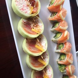 No rice roll. I think it's called Ninja. Then the salmon gone wild roll with no sauce. I would definitely get both again! No rice roll. I think it's called Ninja. Then the salmon gone wild roll with no sauce. I would definitely get both again!