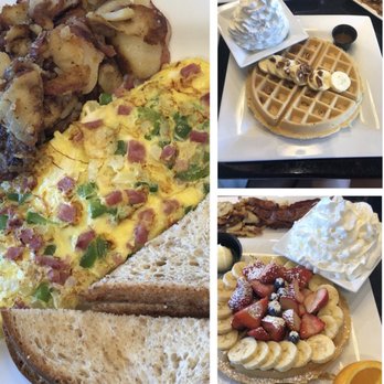 Keke's Breakfast Cafe - Western Olmert, banana nut Carmel waffle and FL waffle.  Home fries, bacon and toast. - Breakfast & Brunch Near Me - Windermere, Florida