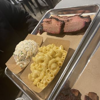 Heim Barbecue - Brisket plate; brisket, Mac & cheese, and potato salad - Barbeque Near Me - Dallas, Texas Heim Barbecue - Brisket plate; brisket, Mac & cheese, and potato salad - Barbeque Near Me - Dallas, Texas