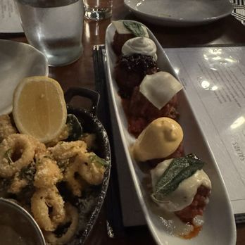 Grana - Calamari (left) The Meatball Flight (right) - Italian Near Me - Roswell, Georgia Grana - Calamari (left) The Meatball Flight (right) - Italian Near Me - Roswell, Georgia