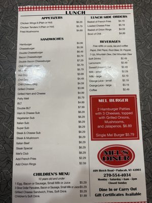 Menu photo 1 Mel's Diner Paducah, KY Menu photo 1 Mel's Diner Paducah, KY