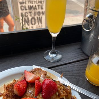 Fratelli Cafe - French Toast with strawberries + mimosa. - Coffee & Tea Near Me - Los Angeles, California Fratelli Cafe - French Toast with strawberries + mimosa. - Coffee & Tea Near Me - Los Angeles, California