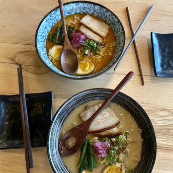 Maru Ramen - Spicy Tonkotsu Ramen (top) & Tonkotsu Ramen - Ramen Near Me - Richardson, Texas