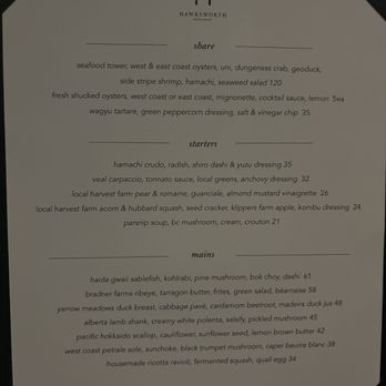 Hawksworth Restaurant - Menu - Canadian (New) Near Me - Vancouver, British Columbia