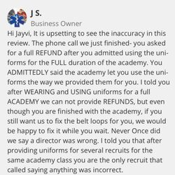 Fit Rite Uniform - Response from manager after dismissing our phone call