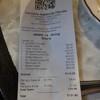 Cocozza - Very fair prices.... - Italian Near Me - Memphis, Tennessee