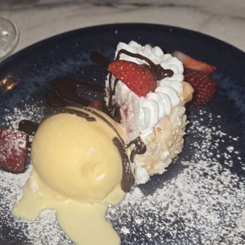 SALT Restaurant and Bar - Strawberry Shortcake with Chantilly Cream, Strawberry garnish and Shaved Coconut and a scoop of ice cream - New American Near Me - Marina del Rey, California SALT Restaurant and Bar - Strawberry Shortcake with Chantilly Cream, Strawberry garnish and Shaved Coconut and a scoop of ice cream - New American Near Me - Marina del Rey, California