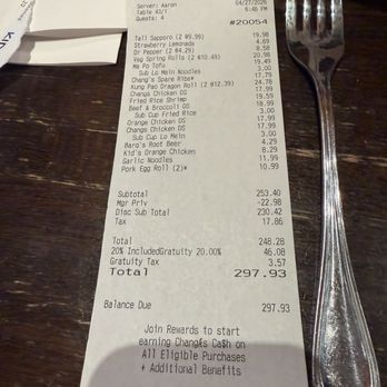 P.F. Chang's - total+ gratuity - Chinese Near Me - Rancho Cucamonga, California