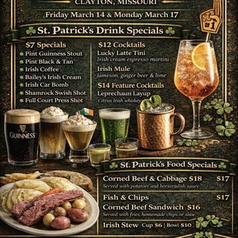 CJ Mugg's - St Patrick's Day Weekend Specials - American Near Me - Saint Louis, Missouri