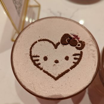 Hello Kitty Cafe - The standard stencil design for the choco-parfait for non-birthdays - Cafes Near Me - Irvine, California
