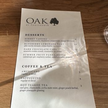 Oak at Fourteenth - Dessert menu - New American Near Me - Boulder, Colorado