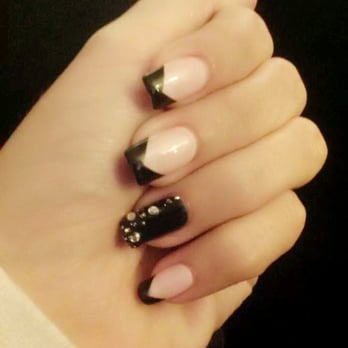 Marvelous Nails & Spa - Pink with black chevron french with rhinestones. Done by Stephanie. 2014 - Nail Salons Near Me - Belmont, California Marvelous Nails & Spa - Pink with black chevron french with rhinestones. Done by Stephanie. 2014 - Nail Salons Near Me - Belmont, California