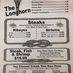 Longhorn Fish and Steakhouse - Menu as of 4/29/16