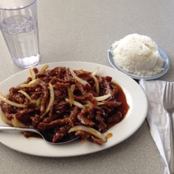 Snow Dragon Chinese - Szechuan Beef with steamed rice