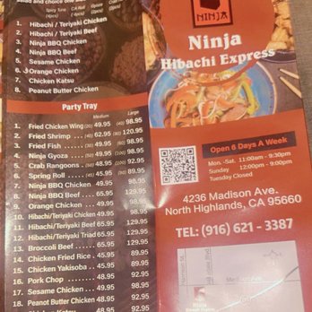 Ninja Hibachi Express - To go Menu 2026 - Japanese Near Me - North Highlands, California