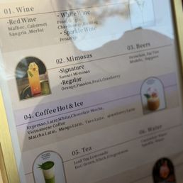 Drink menu. Adult and non adult drinks