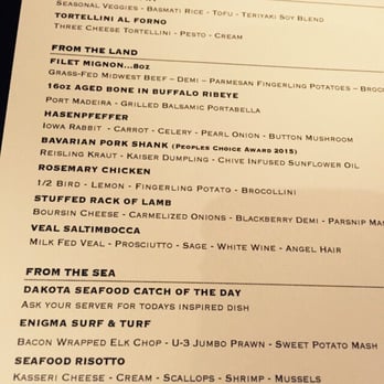 Enigma Restaurant - the menu for the dinner - Modern European Near Me - Rapid City, South Dakota