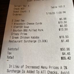A restaurant surcharge?!?!?!  Why? And why were we not informed?!?!?!