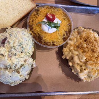 Moo's Craft Barbecue - Red potato salad, Texas chili and Mac and cheese - Barbeque Near Me - Los Angeles, California Moo's Craft Barbecue - Red potato salad, Texas chili and Mac and cheese - Barbeque Near Me - Los Angeles, California
