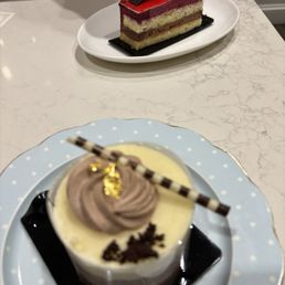 Cassis cake and trilogy mousse