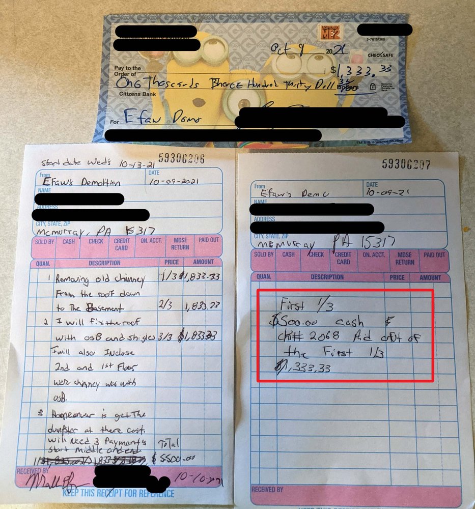 Slide of Efaw's Plumbing and Demolition