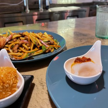 Bushi Bushi - Har Gar (right), Crispy Shrimp Ball (left), Beef Pan Fried Udon (back) - Dim Sum Near Me - Dallas, Texas