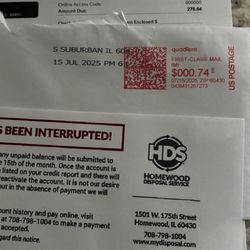 Homewood Disposal Service - Invoice dated 6//19/25 Stamped by office 7/15 and postmarked 7/15