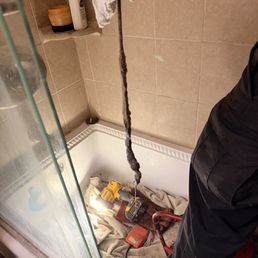 Drain clogged with long hair. David corrected it with a snake and drain is now clear. Drain clogged with long hair. David corrected it with a snake and drain is now clear.