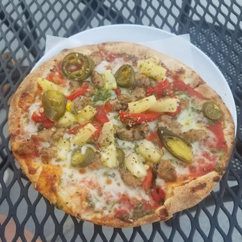 MOD Pizza - Mini Pizza | Garlic rub, pesto rub, red sauce, mozzarella, mild sausage, jalapenos, pineapple, roasted red peppers, oregano | ~$5 - Fast Food Near Me - Houston, Texas MOD Pizza - Mini Pizza | Garlic rub, pesto rub, red sauce, mozzarella, mild sausage, jalapenos, pineapple, roasted red peppers, oregano | ~$5 - Fast Food Near Me - Houston, Texas