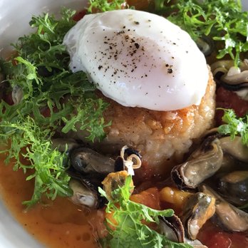 Chapel + Main - The best thing I've eaten all year. Mussels with gorgeous tomatoes, risotto, incredible sauce, and a soft poached egg. - New American Near Me - Dover, New Hampshire