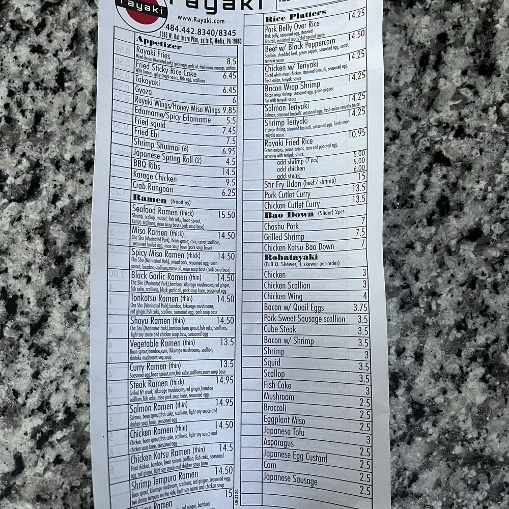 Rayaki - Menu - Ramen Near Me - Media, Pennsylvania