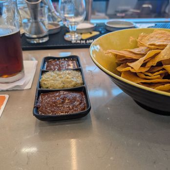New Heights Cantina - Salsa sampler & red lasso amber - Mexican Near Me - Nashville, Tennessee