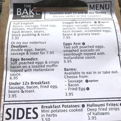 The Bake House - Lovely menu