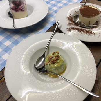 La Marina da Antonio - Desserts - panda cotta is green, marscapine is in the jar And tiramisu with on the right - Pizza Near Me - Portovenere, SP La Marina da Antonio - Desserts - panda cotta is green, marscapine is in the jar And tiramisu with on the right - Pizza Near Me - Portovenere, SP