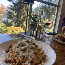 Spicy Spaghetti with lots of extra cheese at Arms Reach Bistro