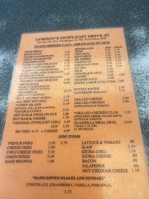 Menu photo 2 Gordon's Stoplight Drive-In Crystal City, MO Menu photo 2 Gordon's Stoplight Drive-In Crystal City, MO