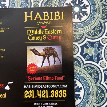 Habibi Middle Eastern Coney & Curry - Front of the menu. - Middle Eastern Near Me - Traverse City, Michigan Habibi Middle Eastern Coney & Curry - Front of the menu. - Middle Eastern Near Me - Traverse City, Michigan